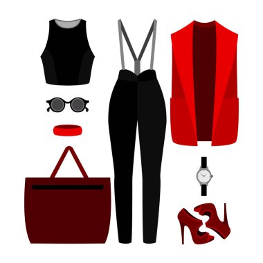 Kadın'ın giysiler külot, yelek, üst ve aksesuarları ile dizi