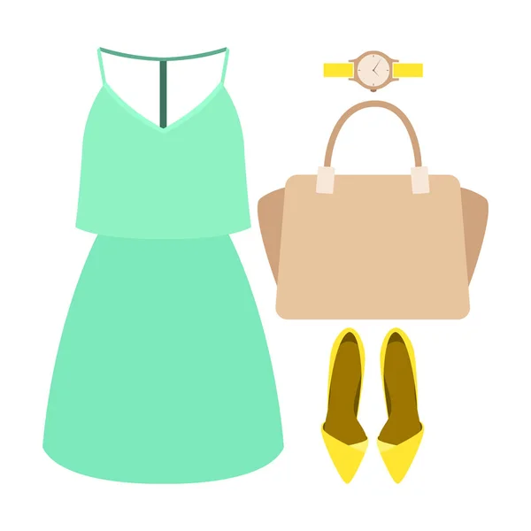 Sada oblečení módní dámské oblečení a doplňky — Stockový vektor