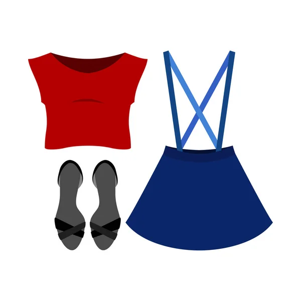 Conjunto de ropa de mujer de moda con falda, top y accesorios — Vector de stock