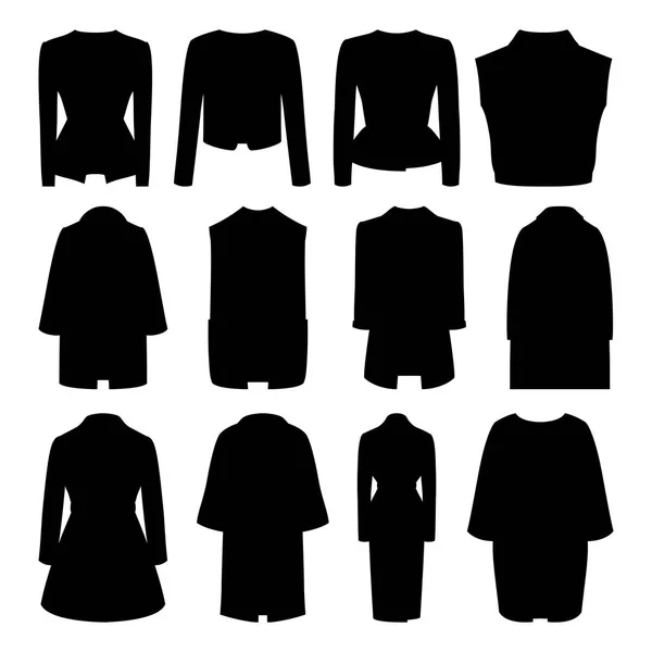 Zestaw monochromatyczne modne damskie płaszcze i kurtki — Wektor stockowy