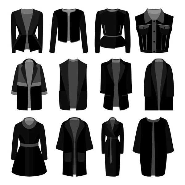 Set van zwart-wit trendy vrouwen jassen en Jacks — Stockvector