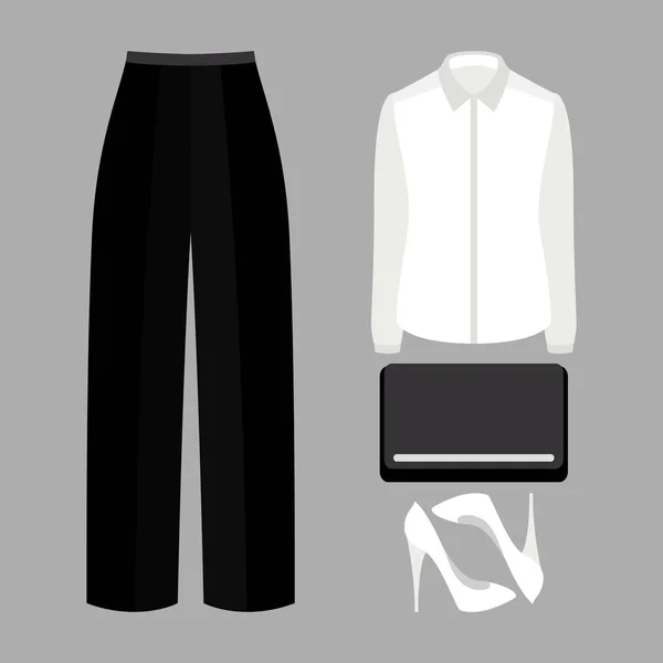 Conjunto de roupas femininas da moda com calcinha, blusa e acessórios — Vetor de Stock