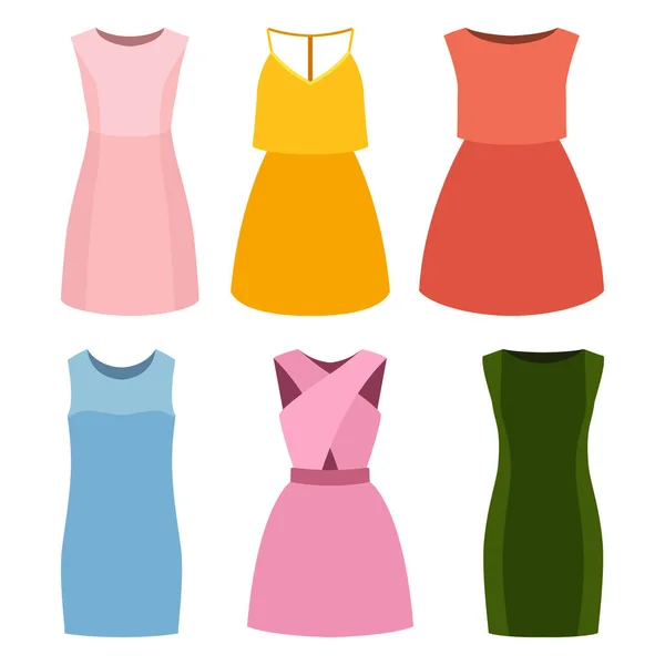 Uppsättning av sex trendiga kvinnor klänningar Royaltyfria illustrationer