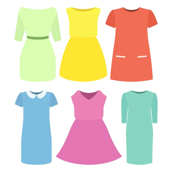 Σετ από έξι μοντέρνα γυναικεία φορέματα Διάνυσμα Αρχείου