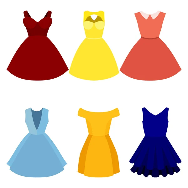 Σετ από έξι μοντέρνα γυναικεία φορέματα Εικονογράφηση Αρχείου