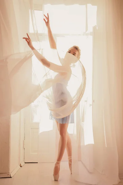 Fashion Interior Photo Beautiful Ballerina Girl Blond Hair Ballet Clothes — Stock Photo, Image