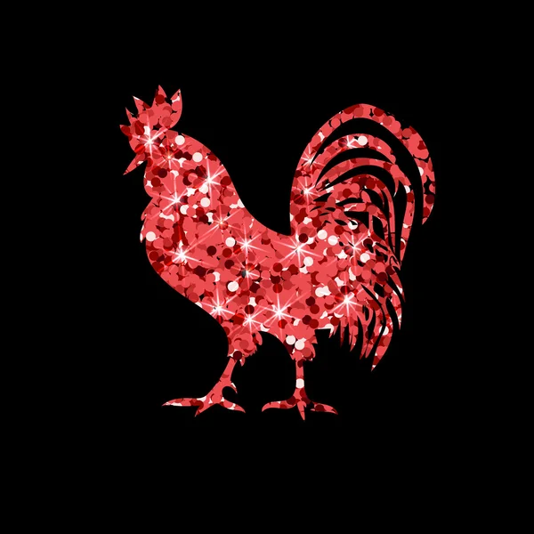 Gallo de purpurina rojo sobre fondo negro . — Archivo Imágenes Vectoriales