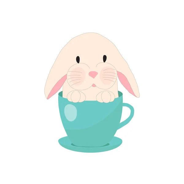 Lindo conejo en taza de té, ilustración, conjunto para la moda del bebé — Vector de stock