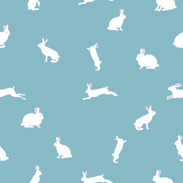 милая иллюстрация кролика, бесшовный узор на синем фоне
