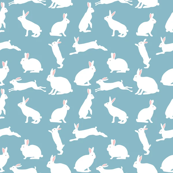 Niedlichen Kaninchen Illustration, nahtlose Muster auf blauem Hintergrund — Stockvektor
