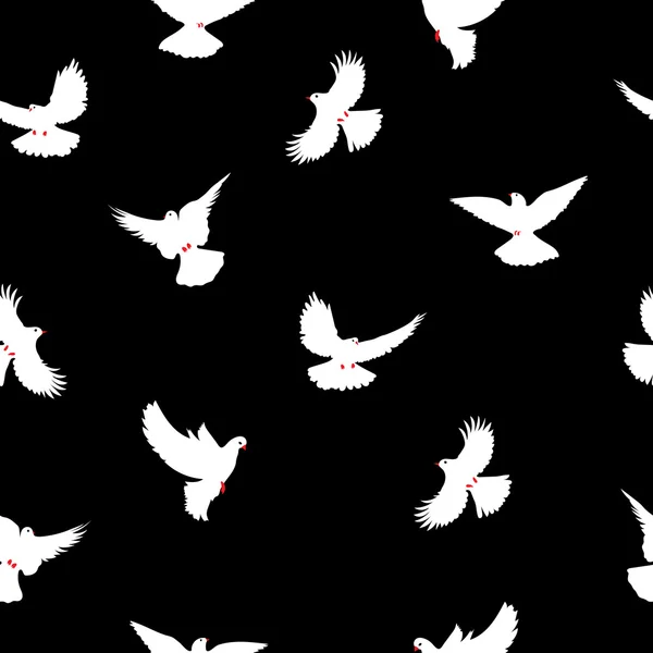 Las siluetas de los pájaros - el patrón de vuelo sin costuras. Paloma con pico rojo y patas — Archivo Imágenes Vectoriales