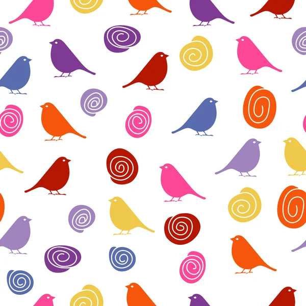 Oiseaux colorés sur fond blanc, motif sans couture — Image vectorielle