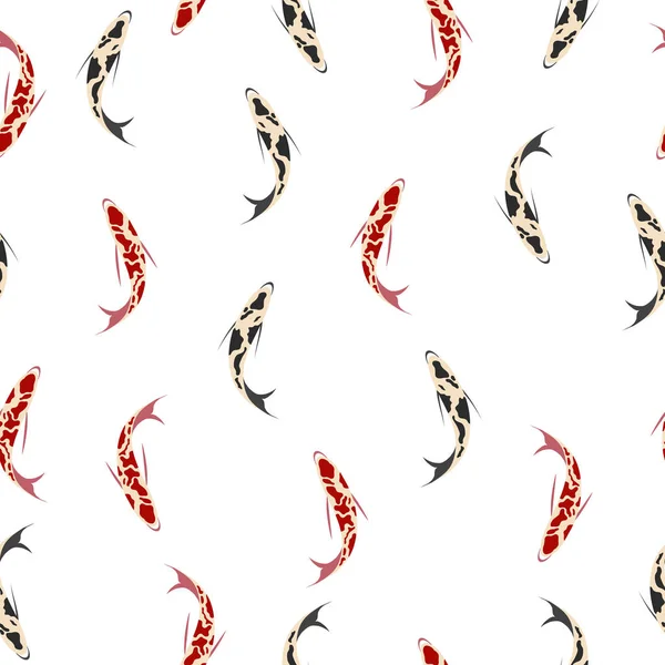 Koi carps. Seamless pattern with red and black fish — Stock Vector