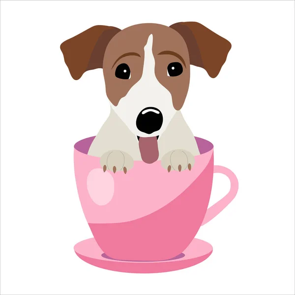 Jack Russell Terrier em xícara de chá rosa, ilustração, conjunto para moda bebê — Vetor de Stock