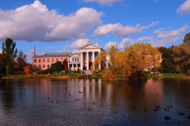 renkli sonbahar ağaçlar ve manor Park su birikintisi