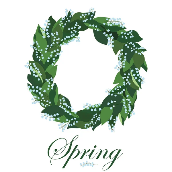 Blumenkranz mit Maiglöckchen, Frühlingskranz. — Stockvektor
