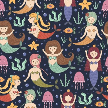 Küçük Deniz kızları seamless modeli