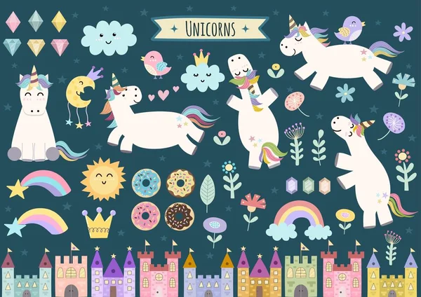 Unicornio y cuentos de hadas elementos aislados para su diseño — Vector de stock