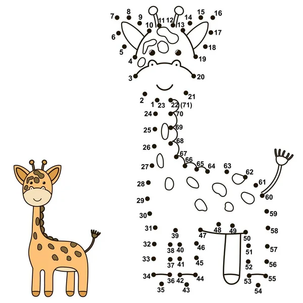 Conecte os pontos para desenhar uma girafa bonita e colori-lo —  Vetores de Stock