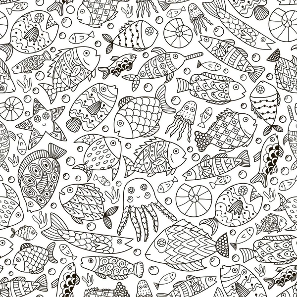 Óceán gyűjtemény doodle hal kifestőkönyv — Stock Vector