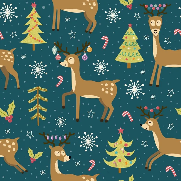 Christmas sömlösa mönster med söta rådjur — Stock vektor