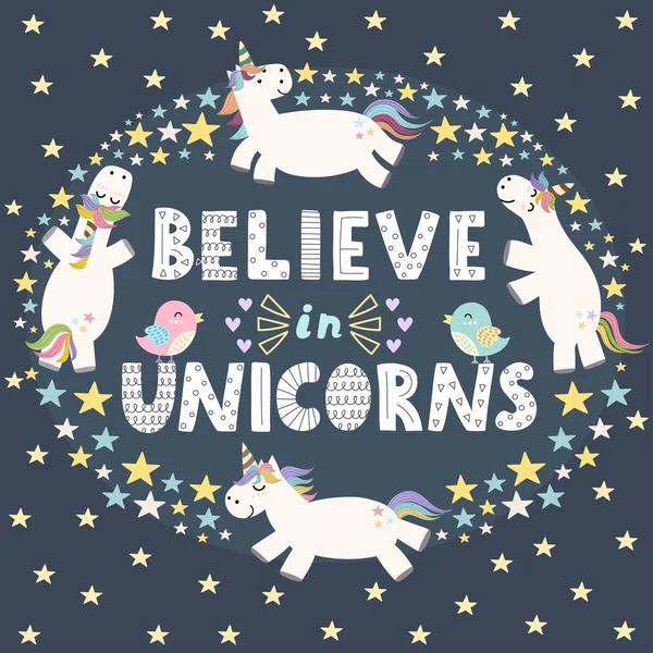 Creer en unicornios linda tarjeta — Vector de stock