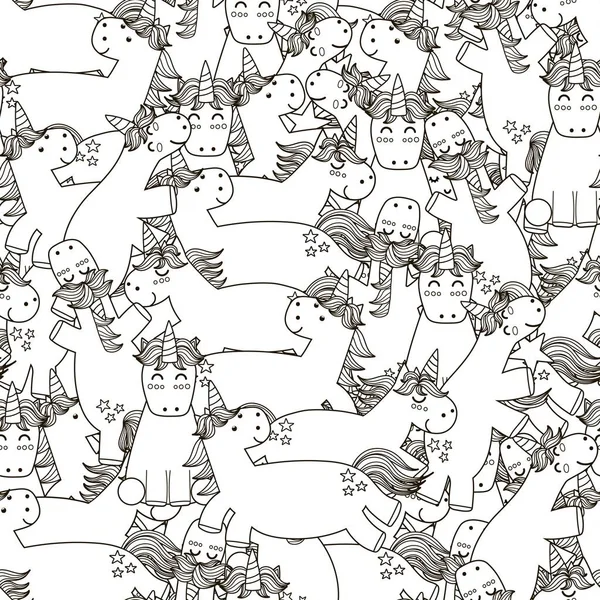 Doodle unicornios patrón sin costuras — Vector de stock