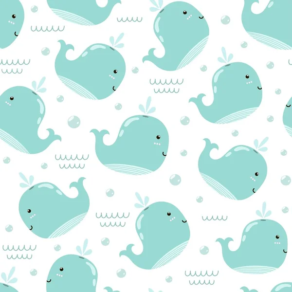Lindo patrón de ballenas sin costura. Ilustración vectorial — Vector de stock