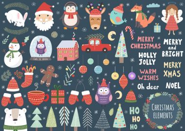 Sevimli Noel öğeleri kümesi vektör