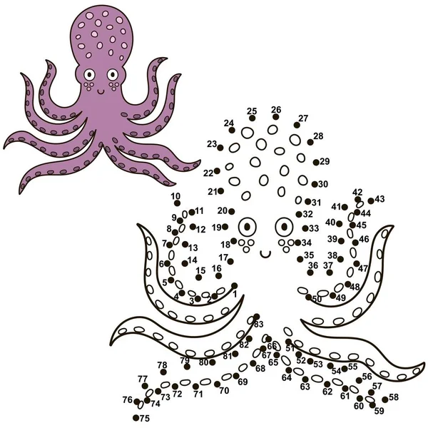 Conectați punctele pentru a desena o caracatiță drăguță și a o colora — Vector de stoc