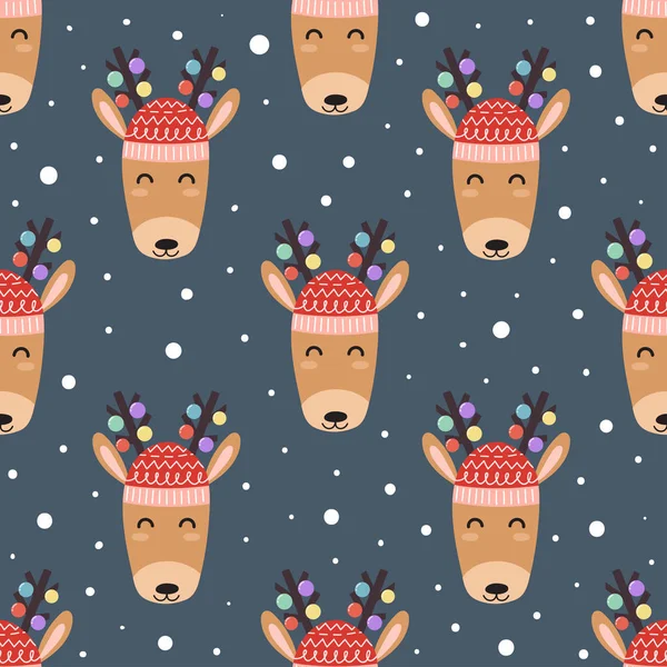Cute deer heads seamless pattern