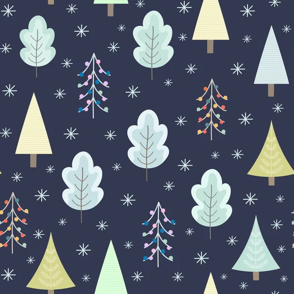 Forêt d'hiver la nuit motif sans couture — Image vectorielle