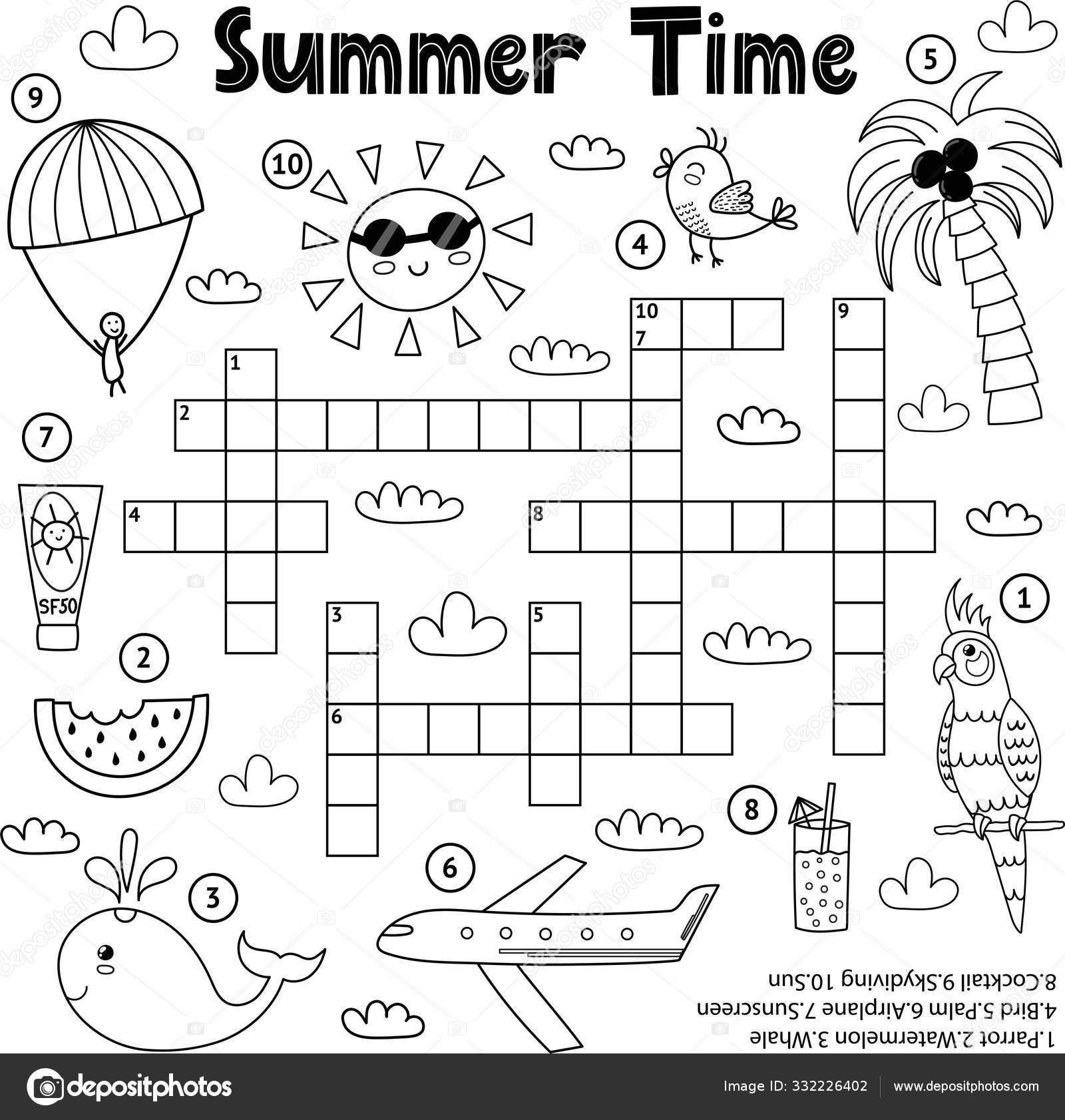 Jogo De Palavras Cruzadas De Verão Para Crianças Página De