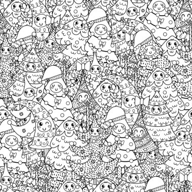 Mutlu noel ağaçları siyah beyaz desensiz