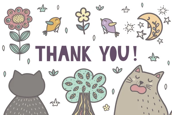 Thank you banner with a cute cats — Stock Vector