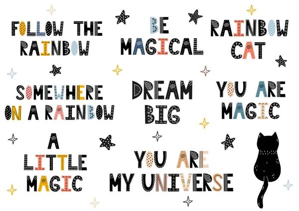 İskandinav tarzında hazırlanmış ön hazırlanmış cümleler. El çizimi harf koleksiyonu