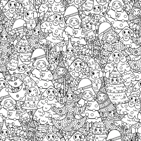 Happy Christmas trees black and white seamless pattern — 스톡 벡터