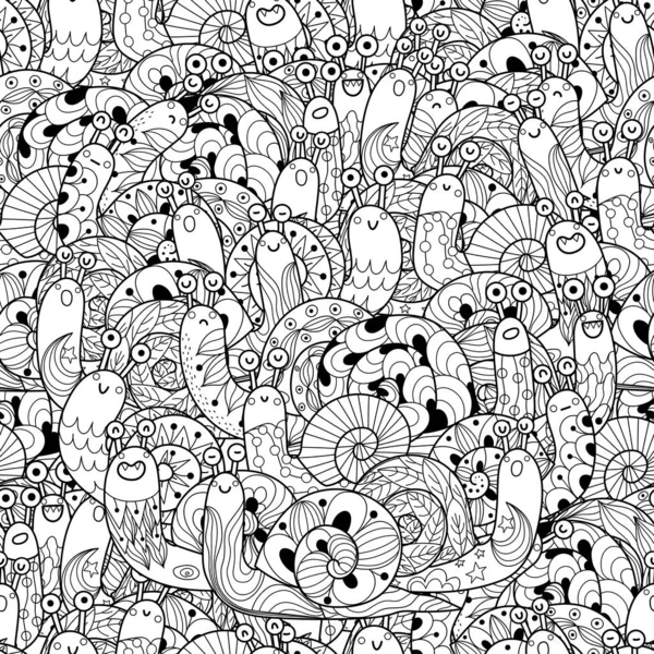 Black and white seamless pattern with funny snails — 스톡 벡터