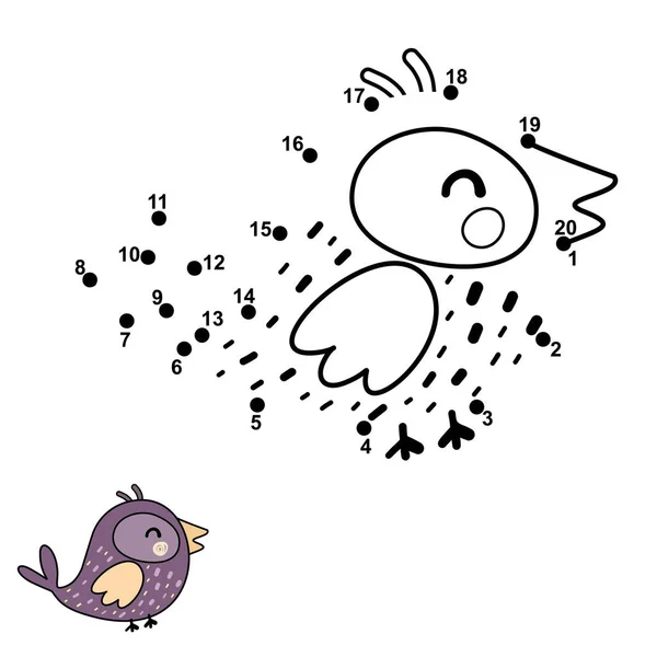 Connectez les points, dessinez et coloriez un oiseau drôle — Image vectorielle