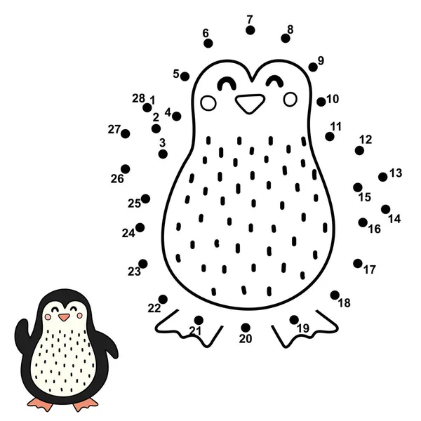 Dot to dot spel voor kinderen. Verbind de nummers en teken een schattige pinguïn — Stockvector