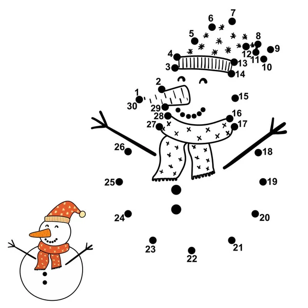 ドットを接続し、面白い雪だるまを描く — ストックベクタ