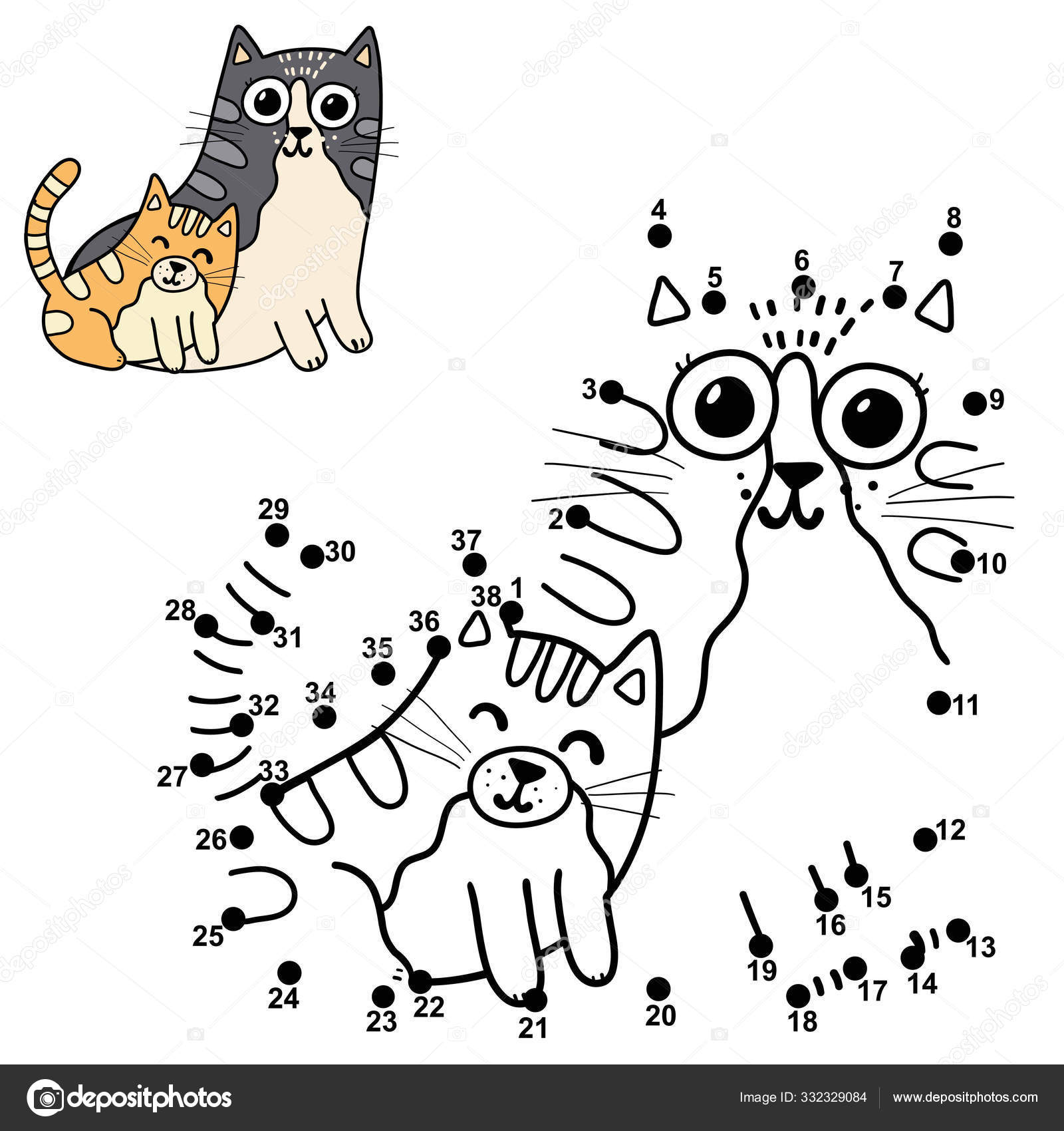 Desenho de desenhos animados de gatos de mãe e bebê