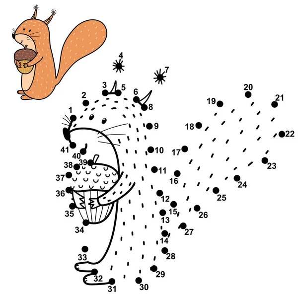 Dot to dot game for kids with a cute squirrel. Connect the numbers — 스톡 벡터