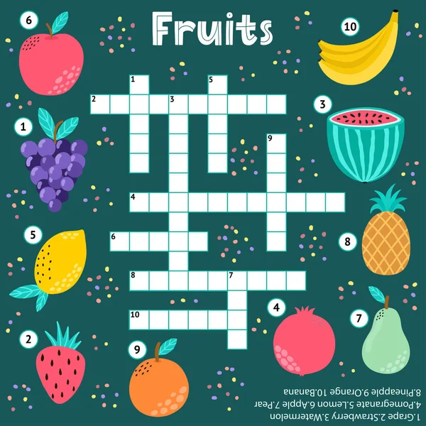 Kreuzworträtsel-Spiel mit Früchten für Kinder — Stockvektor