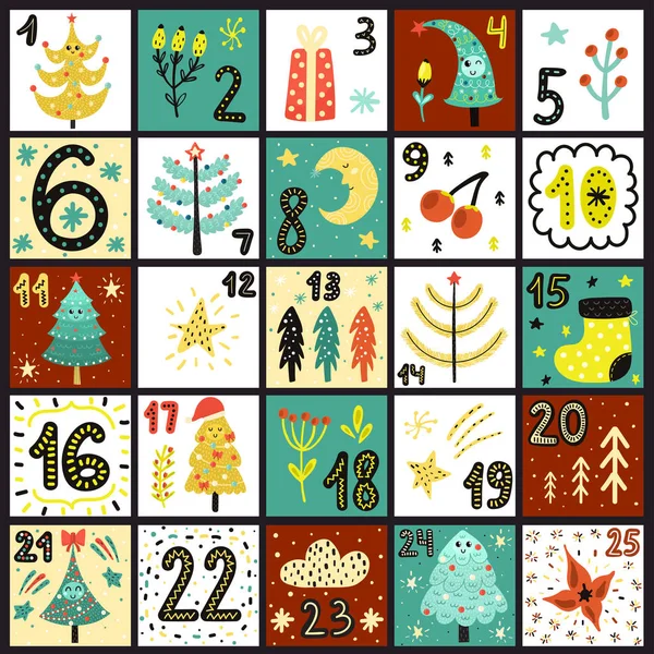 Calendario dell'Avvento. Contare i giorni al poster di Natale — Vettoriale Stock