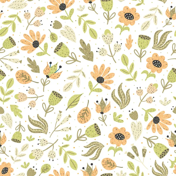 Incroyable motif de fleurs sans couture. Fond floral avec des plantes — Image vectorielle