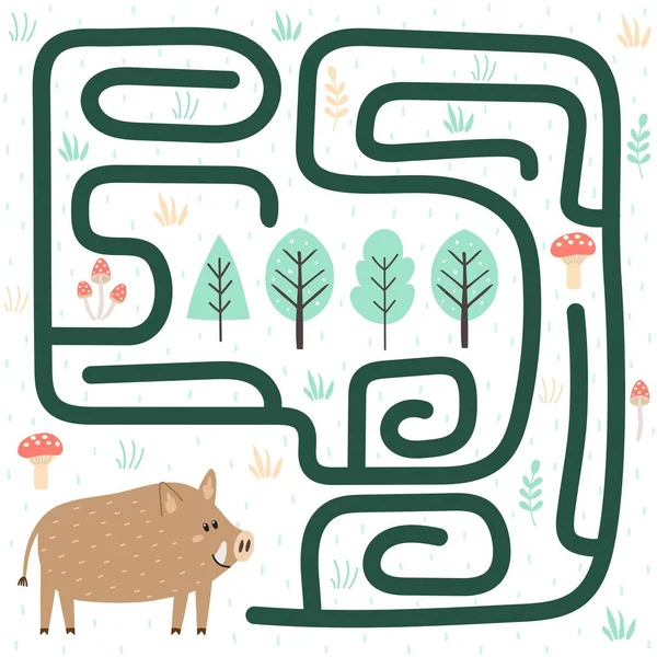 Aidez le sanglier à trouver le chemin de la forêt. Labyrinthe pour enfants — Image vectorielle