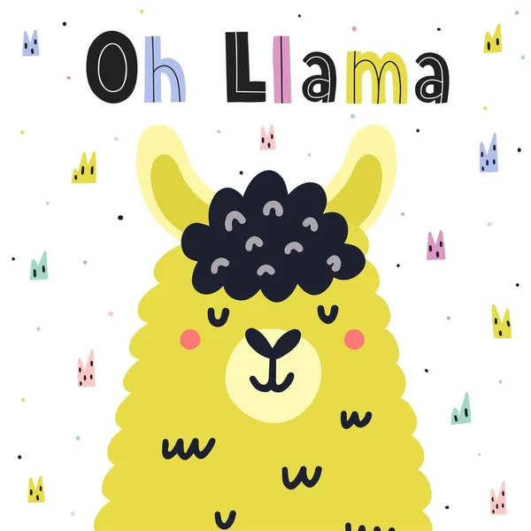 Oh Llama schattige kaart in Scandinavische stijl met de hand getekend belettering — Stockvector