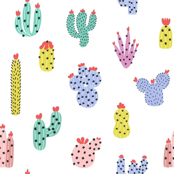 Mignon motif sans couture cactus. Fond succulent dans le style scandinave — Image vectorielle