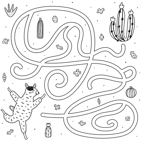 Czarno-biała gra labirynt z cute lamy. Śmieszne puzzle — Wektor stockowy